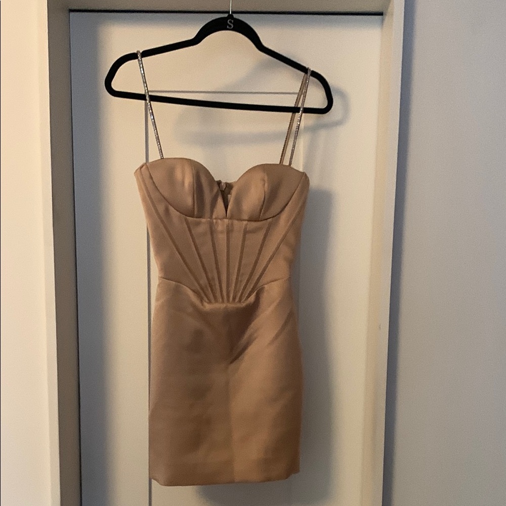 House of CB champagne corseted Mini Dress with Sweetheart Neckline.